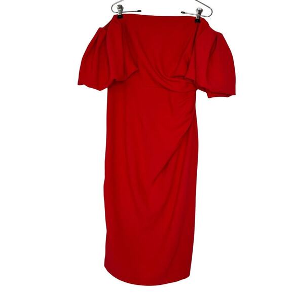 Shoshana Size 8 Red Puff Off the Shoulder Janessa Midi Dress Vacation Birthday - Picture 2 of 16